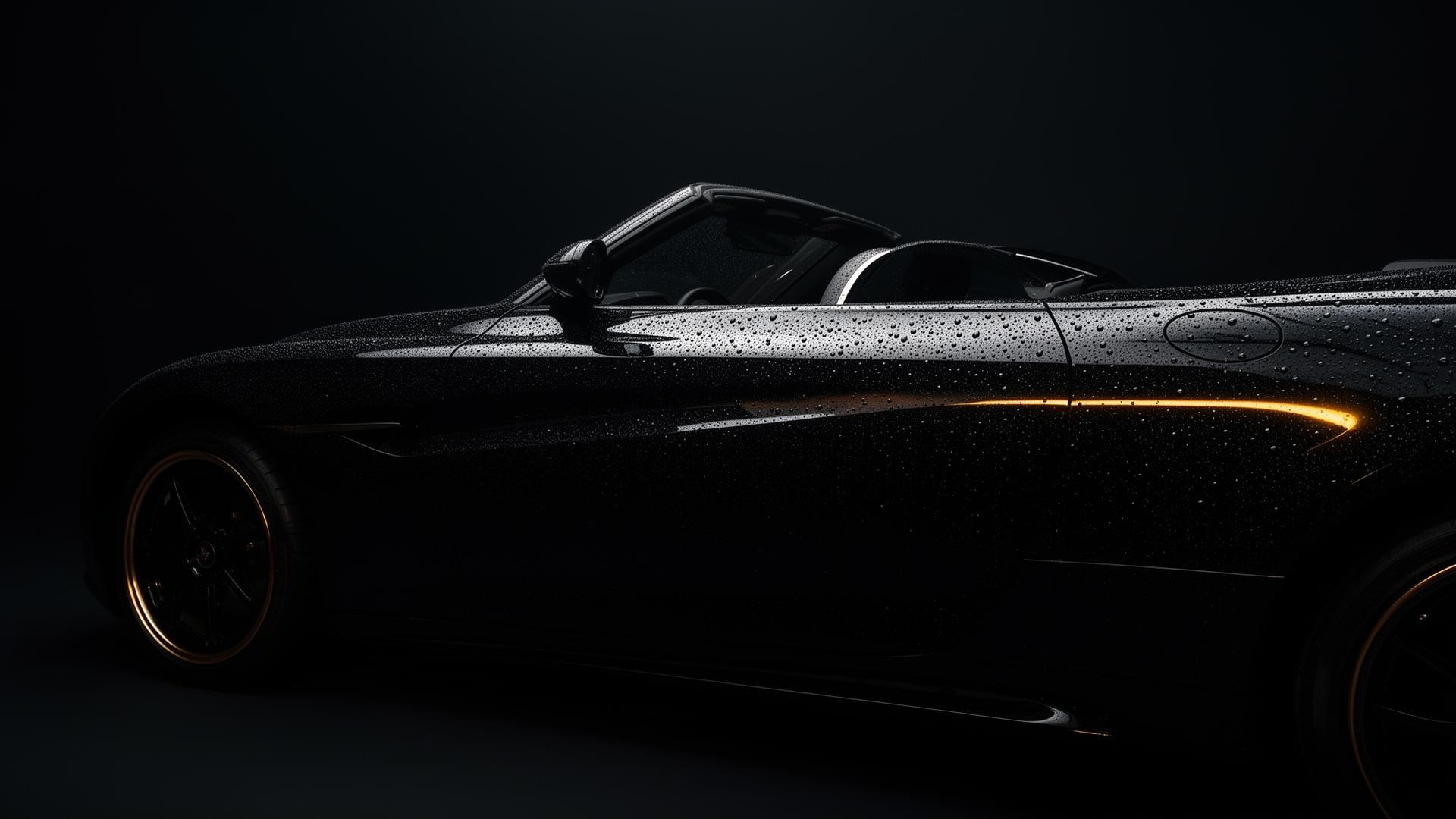 Glossy black luxury car with water beading after a premium mobile detail